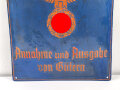 Emailleschild " Reichsbahn Güterkraftverkehr "Annnahme und Ausgabe von Gütern" Maße 39,5 x 59,5cm. Restauriertes Stück