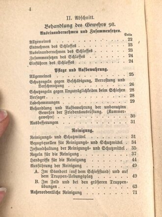 D.V.E. Nr. 275a. "Leitfaden betreffend das Gewehr und Seitengewehr 98" datiert 1902, 79 Seiten, DIN A6, gebraucht