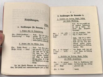 "Anleitung zur Ausbildung der Richtkanoniere am Rundblickfernrohr (für Feldkanonen-Batterien)." datiert 1914, 40 Seiten, DIN A6, gebraucht