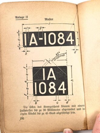 PDV. 5. "Vorschriften für den Straßenverkehr" datiert 1938, 168 Seiten, DIN A5, stark gebraucht