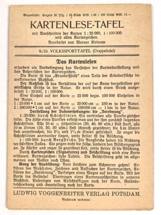 Kartenlese-Tafel - 9./10. Volkssporttafel "Das Kartenlesen" um 1935, DIN A6