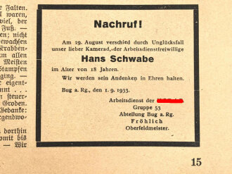 "Lagerzeitung für den Deutschen Arbeitsdienst" Nr. 12 vom 5. Oktober 1933, 23 Seiten, stark gebraucht