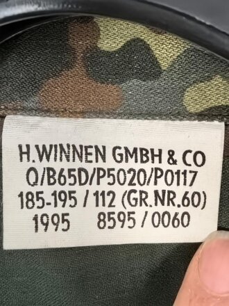 Bundeswehr , Panzerkombi Flecktarn, datiert 1995, Grösse 60 ( 185/195 / 112 ) Guter Zustand