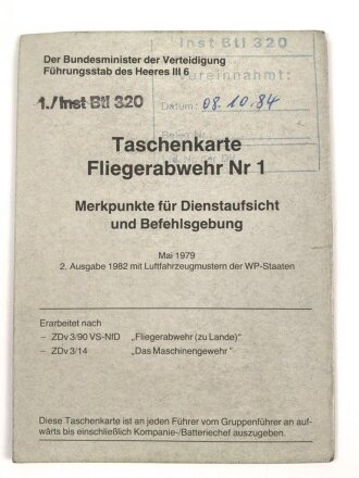 Bundeswehr,  "Taschenkarte Fliegerabwehr Nr.1" vom Mai 1979