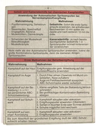 Bundeswehr,  "Taschenkarte ABC Abwehr aller Truppen" vom August 1985