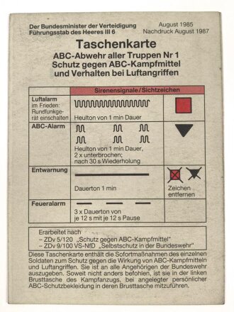 Bundeswehr,  "Taschenkarte ABC Abwehr aller...