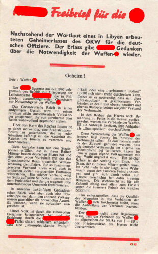 Großbritannien Propaganda-Flugblatt "Hitlers Freibrief für die SS" 1942, G.43, ca DIN A5