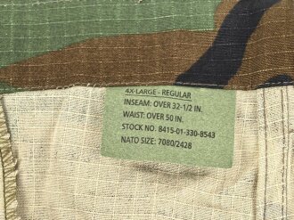 U.S. Army "Trousers , hot weather, woodland" dated 1995, size 4X Large Regular