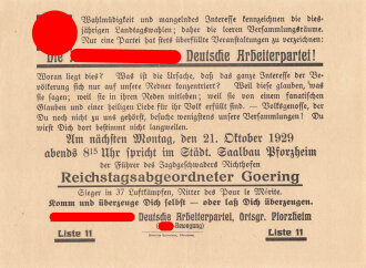 Flugblatt "Die Nationalsozialistische Deutsche Arbeiterpartei!" datiert 1929, Ortsgruppe Pforzheim