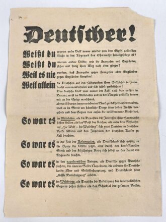 Flugblatt "Deutscher!" anlässlich der Volksabstimmung 1938, defekt