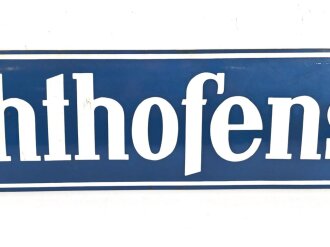 Strassenschild / Emailleschild " Richthofenstr." 18 x 90cm. Sicherlich nach 1945