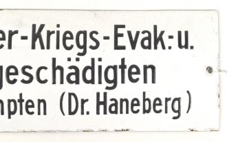 Emailleschild " Bund der Flieger-Kriegs-Evak-. und Währungsgeschädigten, Kreisverband Kempten ( Dr. Haneberg)" " 10 x 34cm