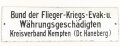 Emailleschild " Bund der Flieger-Kriegs-Evak-. und Währungsgeschädigten, Kreisverband Kempten ( Dr. Haneberg)" " 10 x 34cm