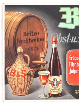 Pappschild " Britze Obst- und Beerenweine" Bautzen. Sehr guter Zustand, Maße 30 x 40cm