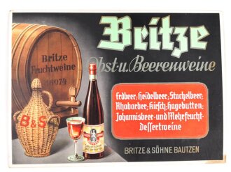 Pappschild " Britze Obst- und Beerenweine" Bautzen. Guter Zustand, Maße 30 x 40cm