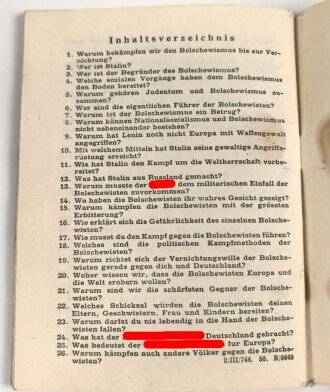 "Kampf dem Bolschewismus"28 Fragen und Antworten über den Bolschewismus,  Erarbeitung und Herausgeber : Der Reichsführer-SS, gebraucht, DIN A6