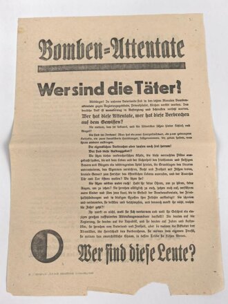 Flugblatt "Bomben-Attentate - Wer sind die...