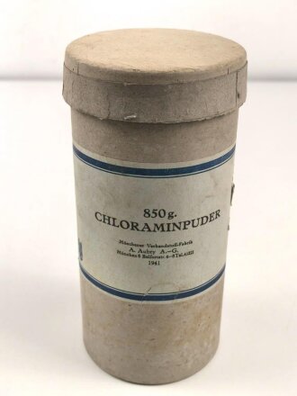 Pack " 850g Chloraminpulver" datiert 1941, gehört in den Tier Luftschutzkasten 39