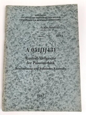 DDR "A 051/1/431 Kontroll-Meßgeräte der Panzertechnik - Beschreibung und technische Kontrolle" datiert 1982, DIN A5