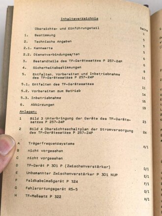 DDR "A 040/1/234 Trägerfrequenzgerätesatz P 257-24P - Beschreibung und Nutzung" datiert 1982, DIN A5