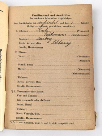 Soldbuch Polizei, ausgestellt am 12. Juli 1944 bei Schutzpolizei Abschnittskommandantur Bremen