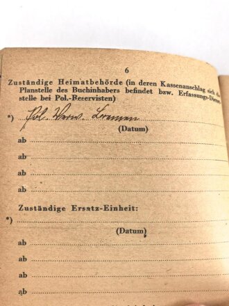 Soldbuch Polizei, ausgestellt am 12. Juli 1944 bei Schutzpolizei Abschnittskommandantur Bremen