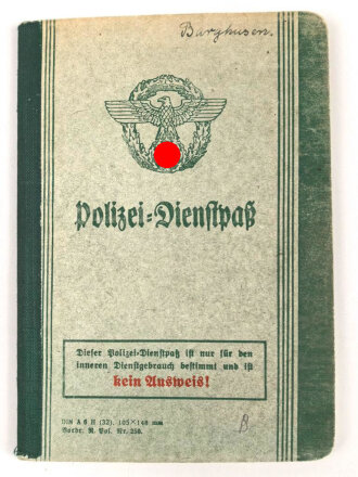 Polizei Dienstpaß eines Angehörigen aus Hamburg, ausgestellt 1941