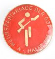 DDR, Anstecker " Wehrspartakiade der GST Halle 1985" Durchmesser 40mm, rot