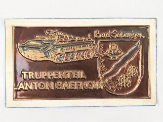 DDR, dünne Metallplakette " Truppenteil Anton Saefkow" Bad Salzungen, 7 x 13cm