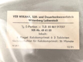 DDR, VEB Wikana 1 Packung 6 Riegel Kekskomprimat, ungeöffnet