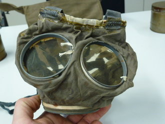 Segeltuchtasche mit Gasmaske und Filtern Deutsch 1.Weltkrieg