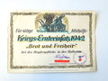 Urkunde "Für tätige Mithilfe beim Kriegs-Ernteeinsatz 1942", DIN A5