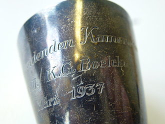 Luftwaffe, Erinnerungsbecher in 925 Silber " Dem scheidenden Kameraden die II./ KG Boelke, März 1937", Höhe 58mm