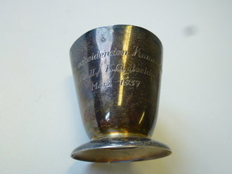 Luftwaffe, Erinnerungsbecher in 925 Silber " Dem scheidenden Kameraden die II./ KG Boelke, März 1937", Höhe 58mm