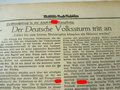 Mindener Zeitung vom 23.10.44, Papier an den Kanten rissig, Interessantes Stück Zeitgeschichte