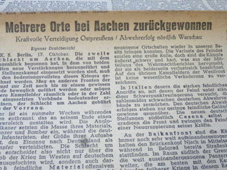 Mindener Zeitung vom 17.10.44, Mehrere Orte bei Aachen zurückgewonnen,  Interessantes Stück Zeitgeschichte