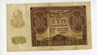 Polen, Banknote 100 Sloty datiert 1940