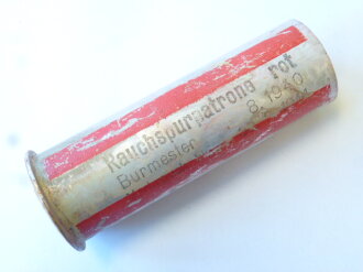 Rauchspurpatrone rot, Abgeschossene, leere Aluminiumhülse datiert 1940