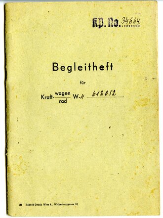 Kraftfahrzeugschein, Begleitheft und Fahrtnachweisheft eines DKW Personenkraftwagen der Wehrmacht. Seltene Gruppe