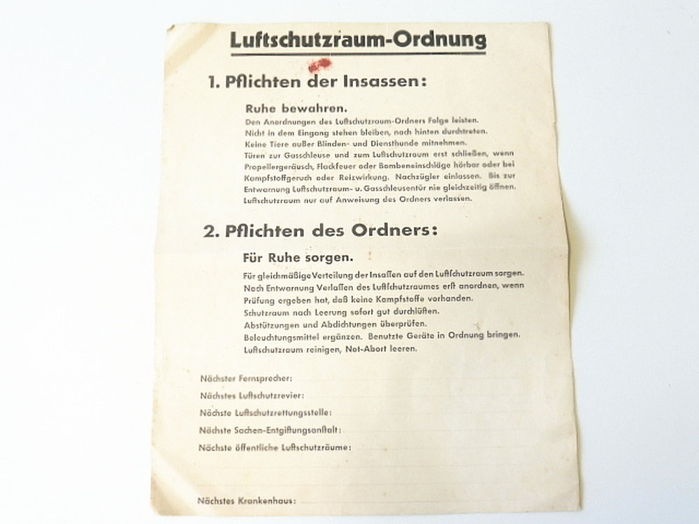 Plakat Luftschutzraum Ordnung A3 34 35