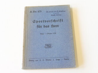 H.Dv.475 Sportvorschrift für das Heer von 1938, aus dem Nachlass eines Veterinär