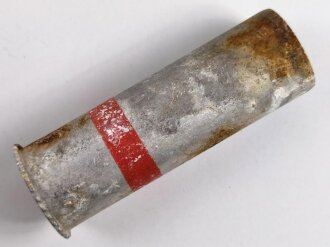 Abgeschossene Aluminiumhülse für die Signalpatrone Einzelstern Rot, datiert 1944, Hersteller ldc (Deutsche Pyrotechn. Fabriken G.m.b.H. Werk Cleebronn)