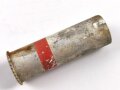 Abgeschossene Aluminiumhülse für die Signalpatrone Einzelstern Rot, datiert 1944, Hersteller ldc (Deutsche Pyrotechn. Fabriken G.m.b.H. Werk Cleebronn)