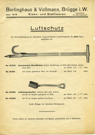 Luftschutzschaufel, Gesamtlänge 118cm, guter Zustand. Das Foto des Prospektes ist nur als nachweis gedacht und gehört nicht dazu