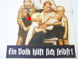 Winterhilfswerk Plakat "Ein Volk hilft sich selbst !" 42 x 60cm, mittig gefaltet