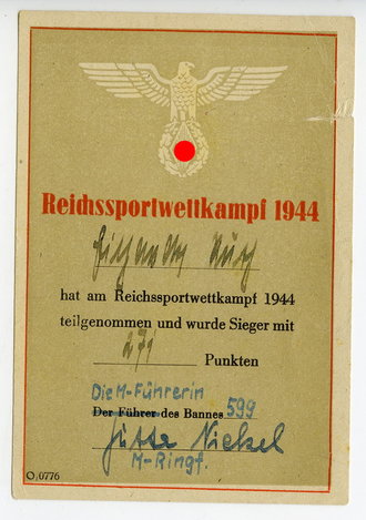 HJ Reichssportwettkampf 1944, Siegerurkunde für eine...