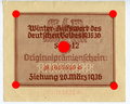 Winterhilfswerk 1935/36 Serie 12 Originalprämienschein, Ziehung 20. März 1936, Kleinformat