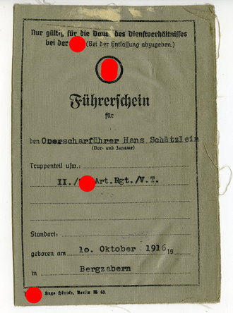 SS Führerschein, ausgestellt an einen...