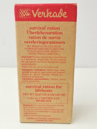 "Survival ration for life boats" dated 1981....