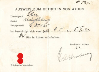 "Ausweis zum Betreten von Athen" ausgestellt...